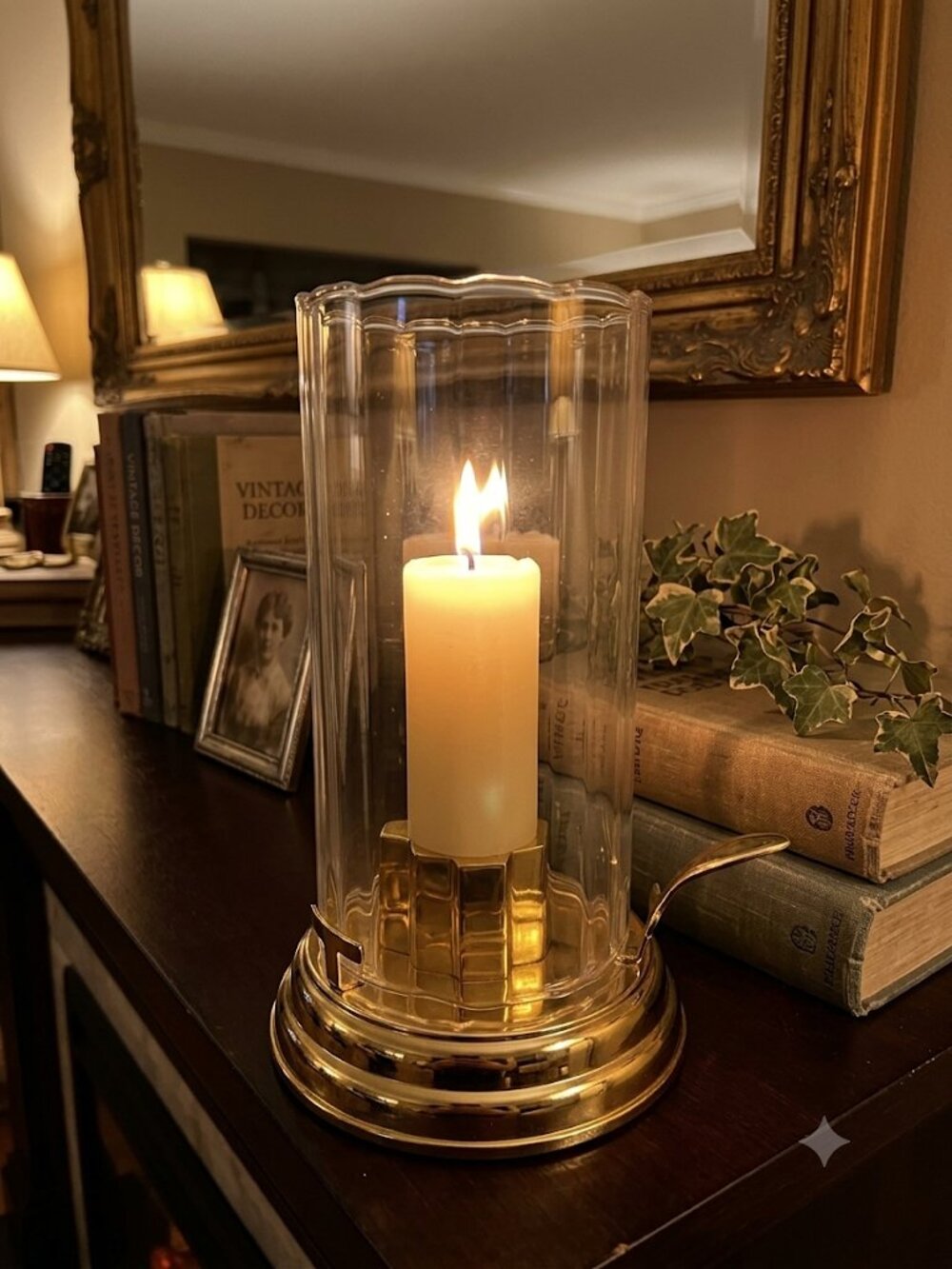 Vintage Partylite Brass Contessa Candle Hurricane Lamp with Ribbed Glass AWESOME